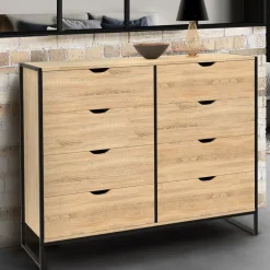Commode blanc et bois 8 tiroirs au design industriel*IDMarket Online