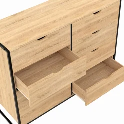 Commode blanc et bois 8 tiroirs au design industriel*IDMarket Online