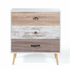Commode blanche 3 tiroirs effet bois vieilli*IDMarket Hot