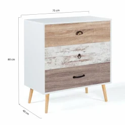 Commode blanche 3 tiroirs effet bois vieilli*IDMarket Hot