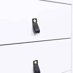 Commode blanche 6 tiroirs avec poignées effet cuir noir*IDMarket Hot