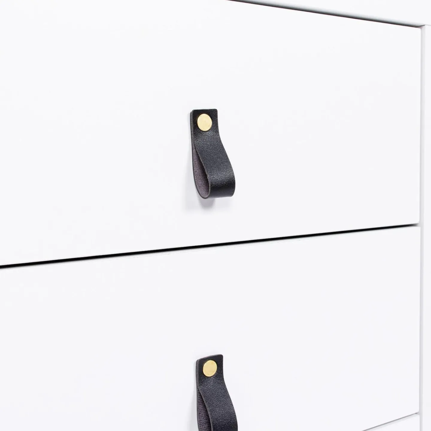 Commode blanche 6 tiroirs avec poignées effet cuir noir*IDMarket Hot