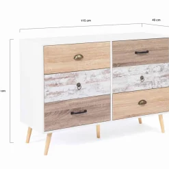 Commode blanche 6 tiroirs effet bois vieilli*IDMarket Best