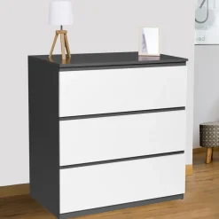 Commode blanche et grise 3 tiroirs*IDMarket Discount