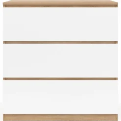 Commode bois façon hêtre et blanc 3 tiroirs 78 cm*IDMarket Best