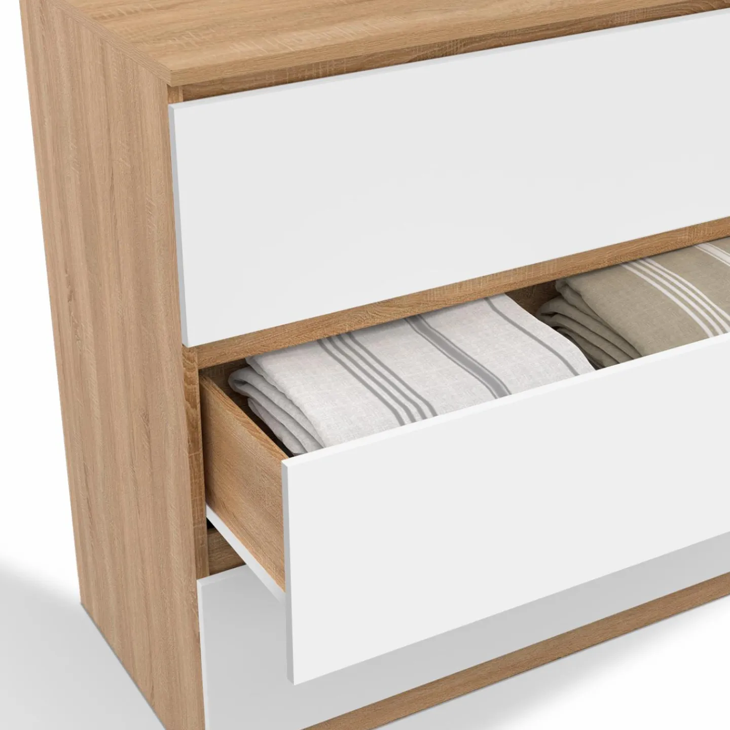 Commode bois façon hêtre et blanc 3 tiroirs 78 cm*IDMarket Best