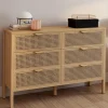 Commode cannage coloris bois avec 6 tiroirs*IDMarket Hot