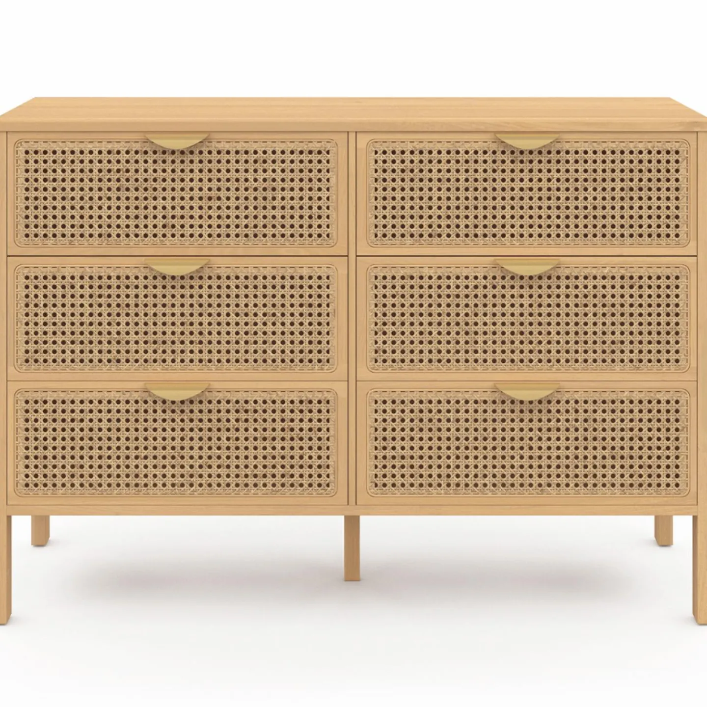 Commode cannage coloris bois avec 6 tiroirs*IDMarket Hot