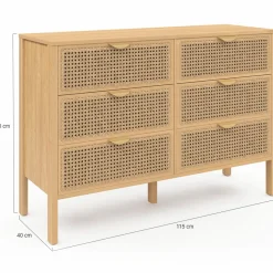 Commode cannage coloris bois avec 6 tiroirs*IDMarket Hot