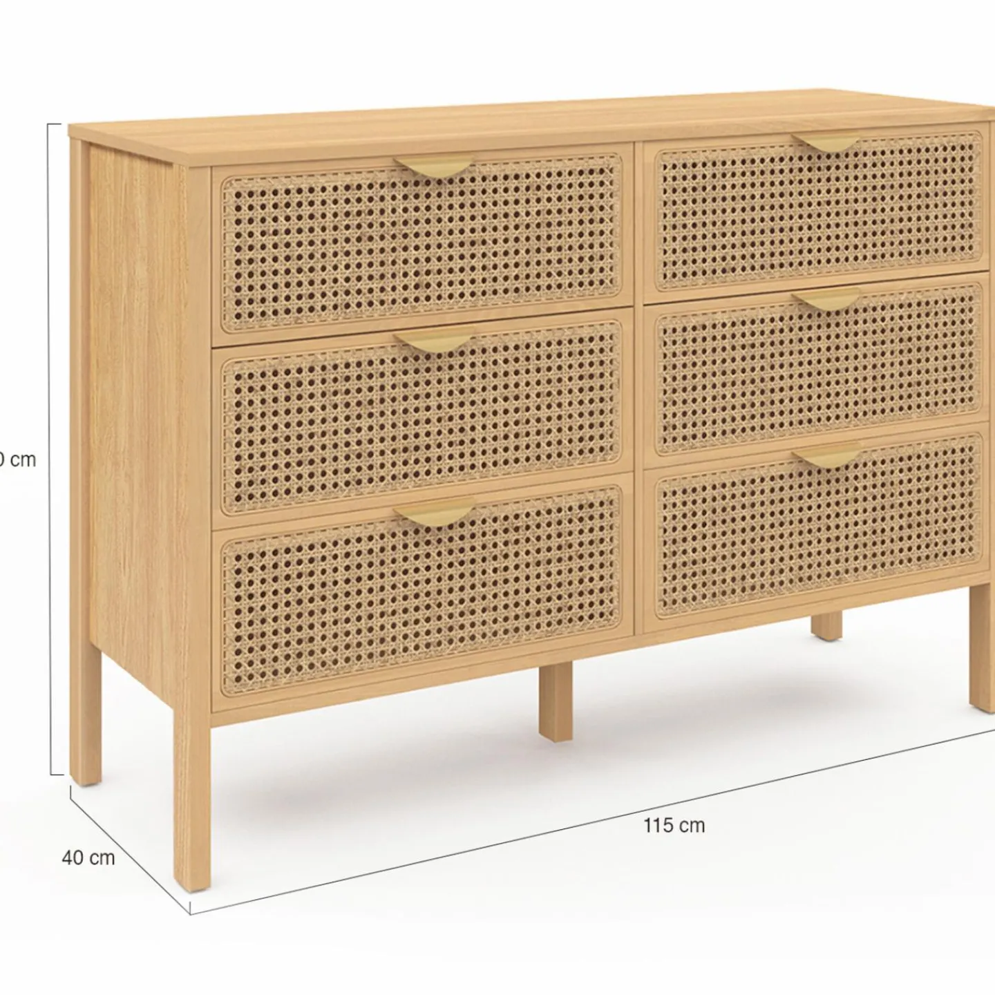 Commode cannage coloris bois avec 6 tiroirs*IDMarket Hot