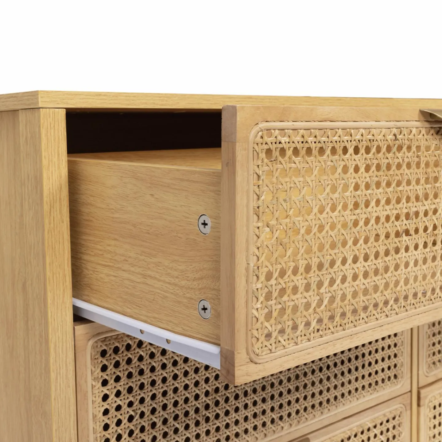 Commode cannage coloris bois avec 6 tiroirs*IDMarket Hot