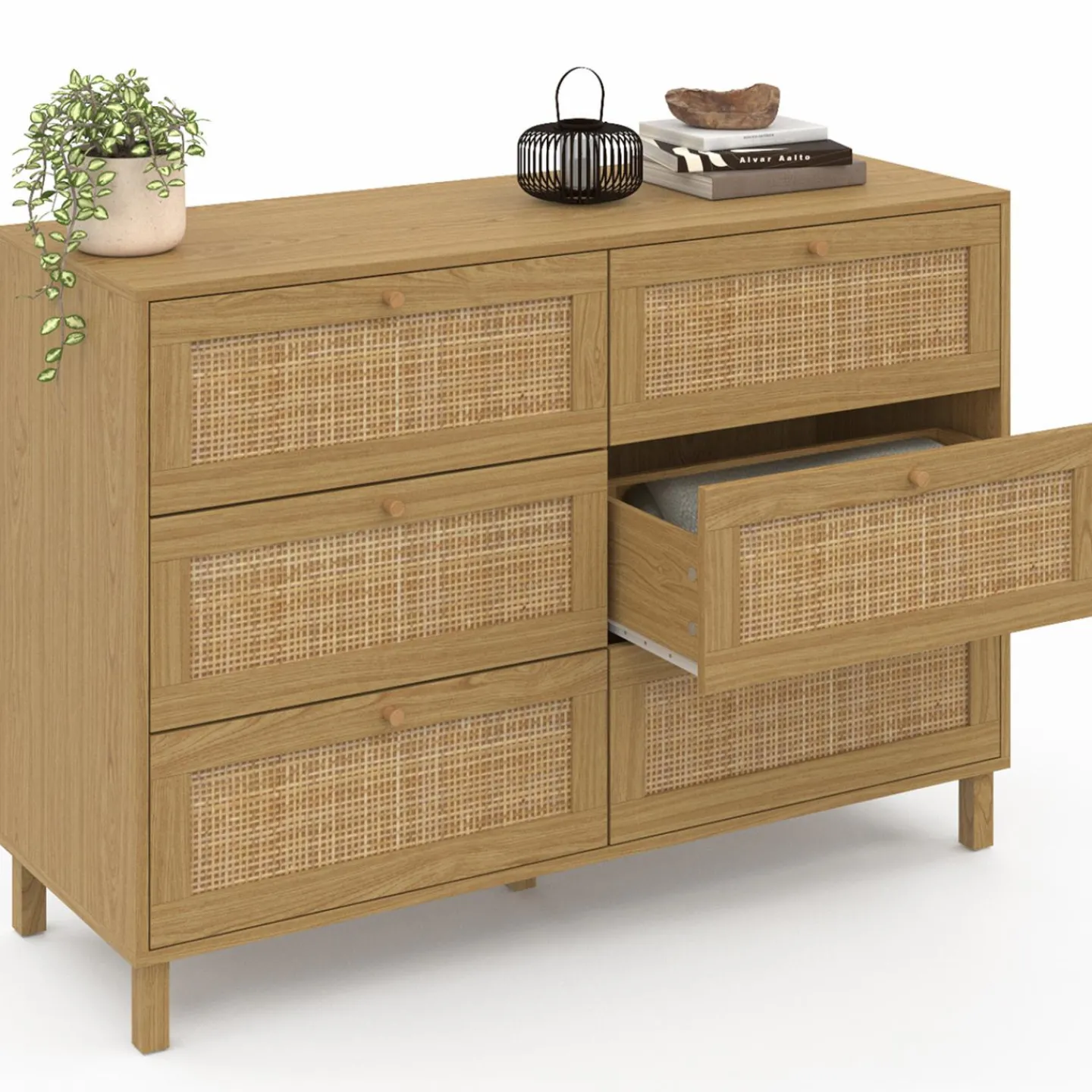 Commode cannage effet naturel avec 6 tiroirs*IDMarket Hot