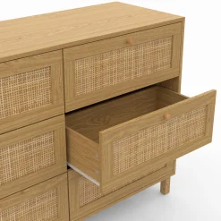 Commode cannage effet naturel avec 6 tiroirs*IDMarket Hot