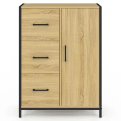 Commode de rangement salle de bain design industriel 3 tiroirs 1 placard*IDMarket