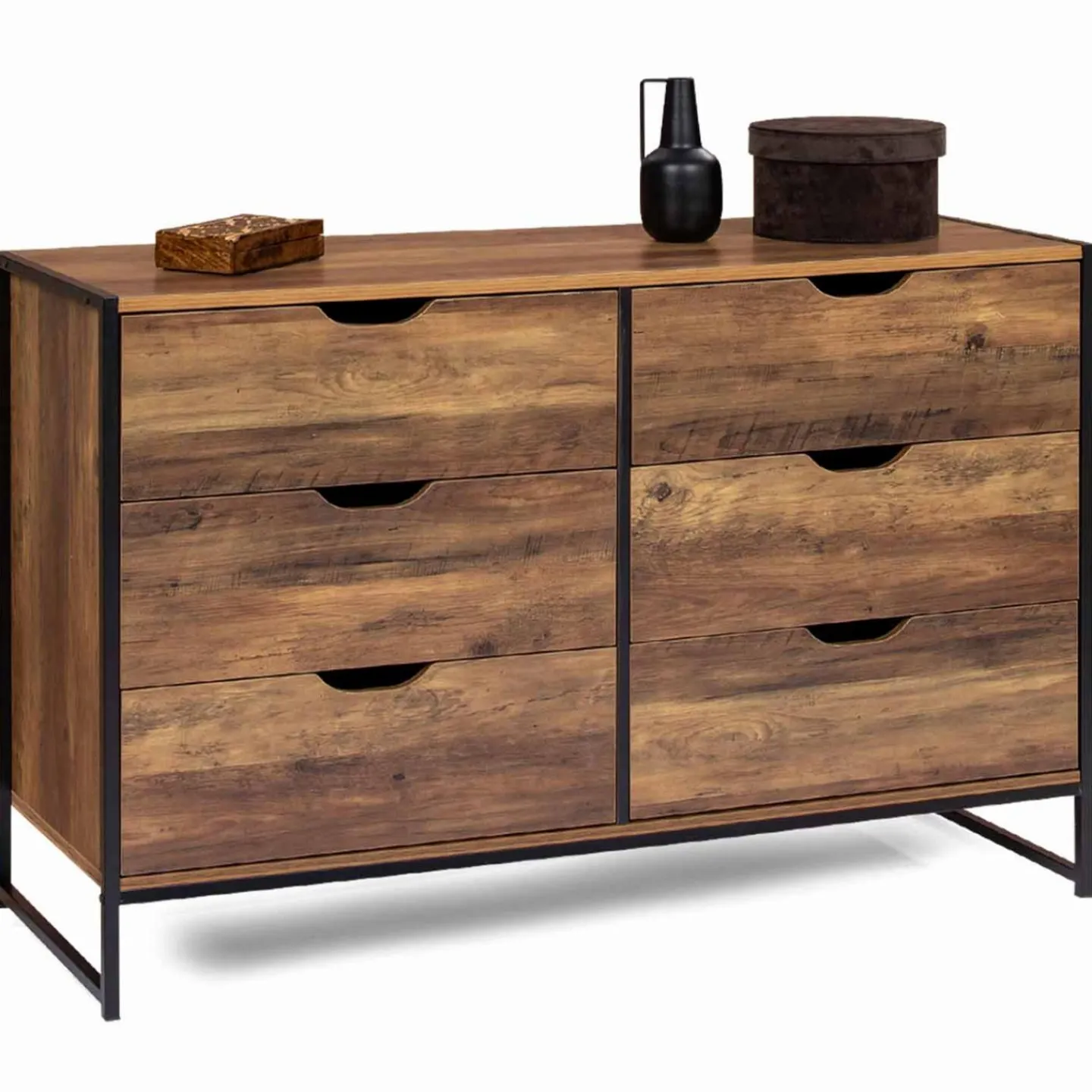 Commode design industriel 6 tiroirs bois foncé*IDMarket