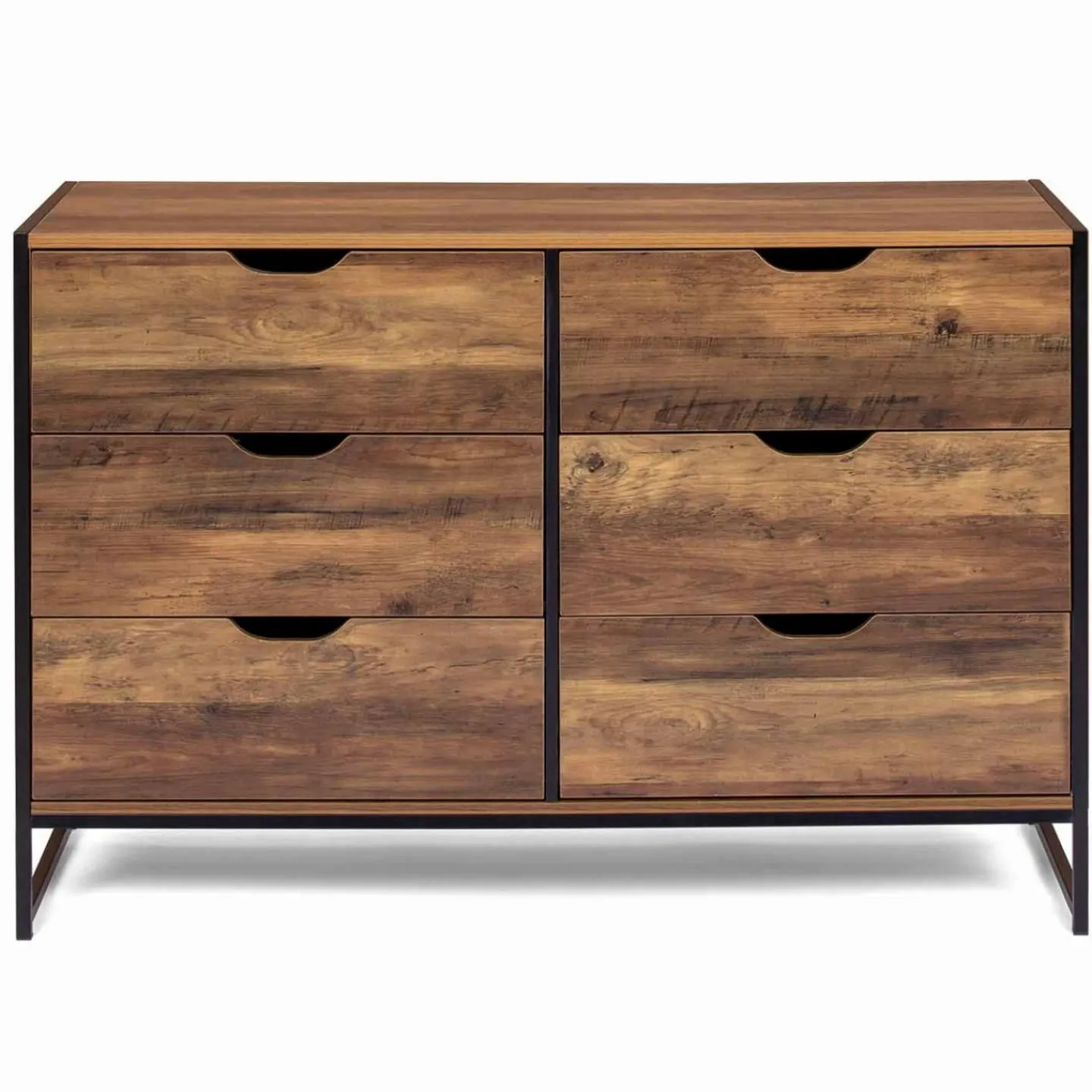 Commode design industriel 6 tiroirs bois foncé*IDMarket