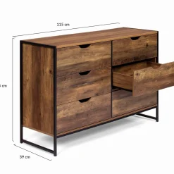 Commode design industriel 6 tiroirs bois foncé*IDMarket