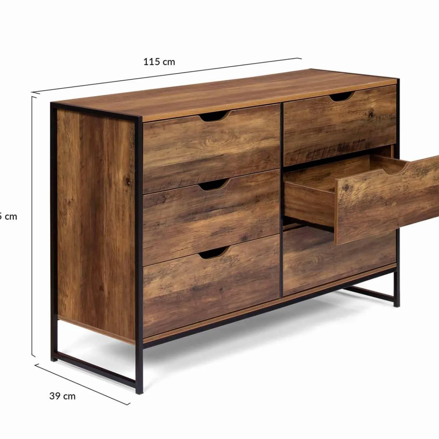Commode design industriel 6 tiroirs bois foncé*IDMarket