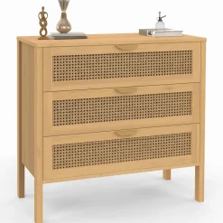 Commode en bois 3 tiroirs cannage 80 cm*IDMarket