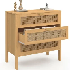 Commode en bois 3 tiroirs cannage 80 cm*IDMarket