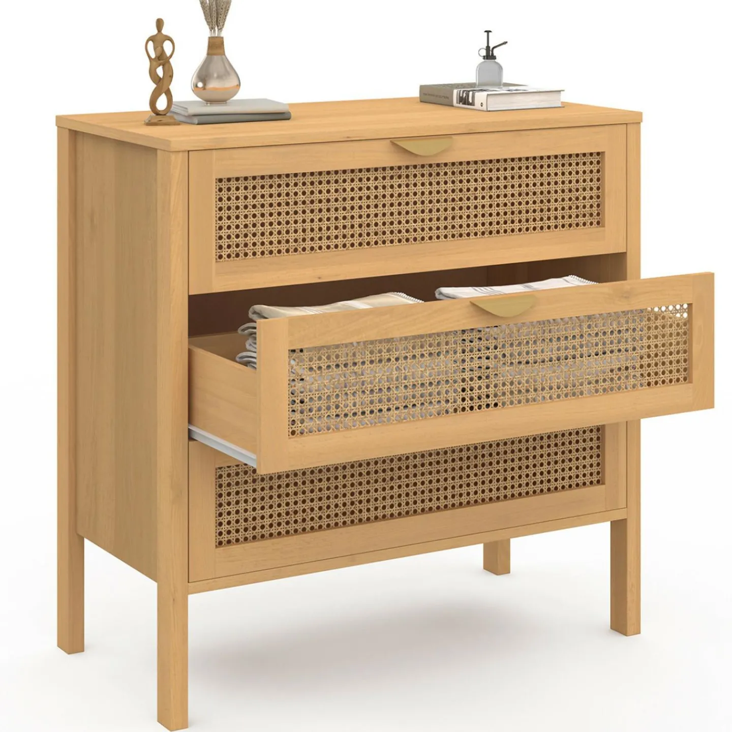 Commode en bois 3 tiroirs cannage 80 cm*IDMarket