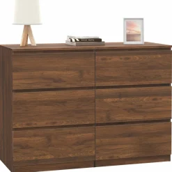 Commode en bois effet noyer avec 6 tiroirs 110 cm*IDMarket New