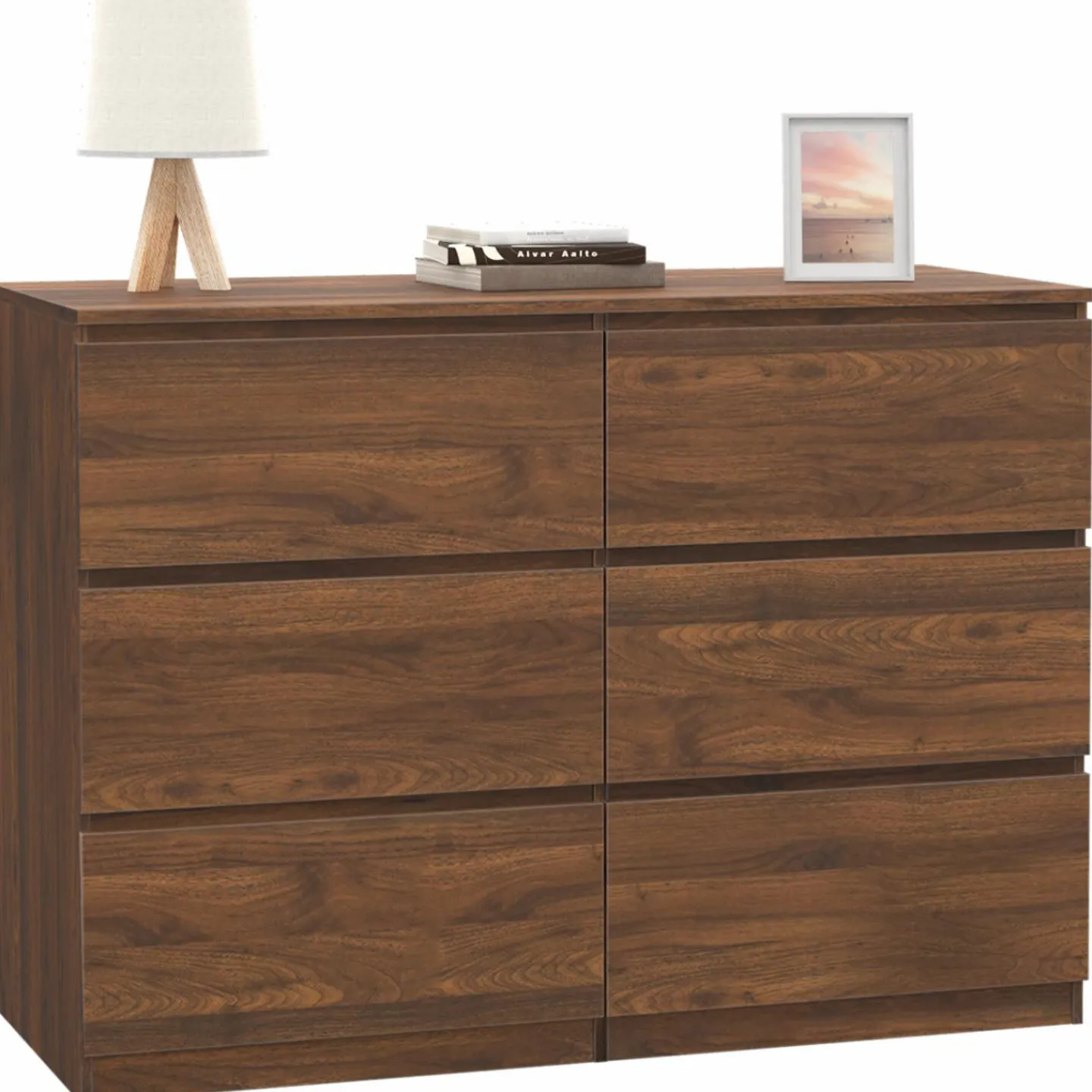 Commode en bois effet noyer avec 6 tiroirs 110 cm*IDMarket New