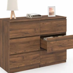Commode en bois effet noyer avec 6 tiroirs 110 cm*IDMarket New