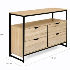 Commode industrielle 4 tiroirs et étagère*IDMarket