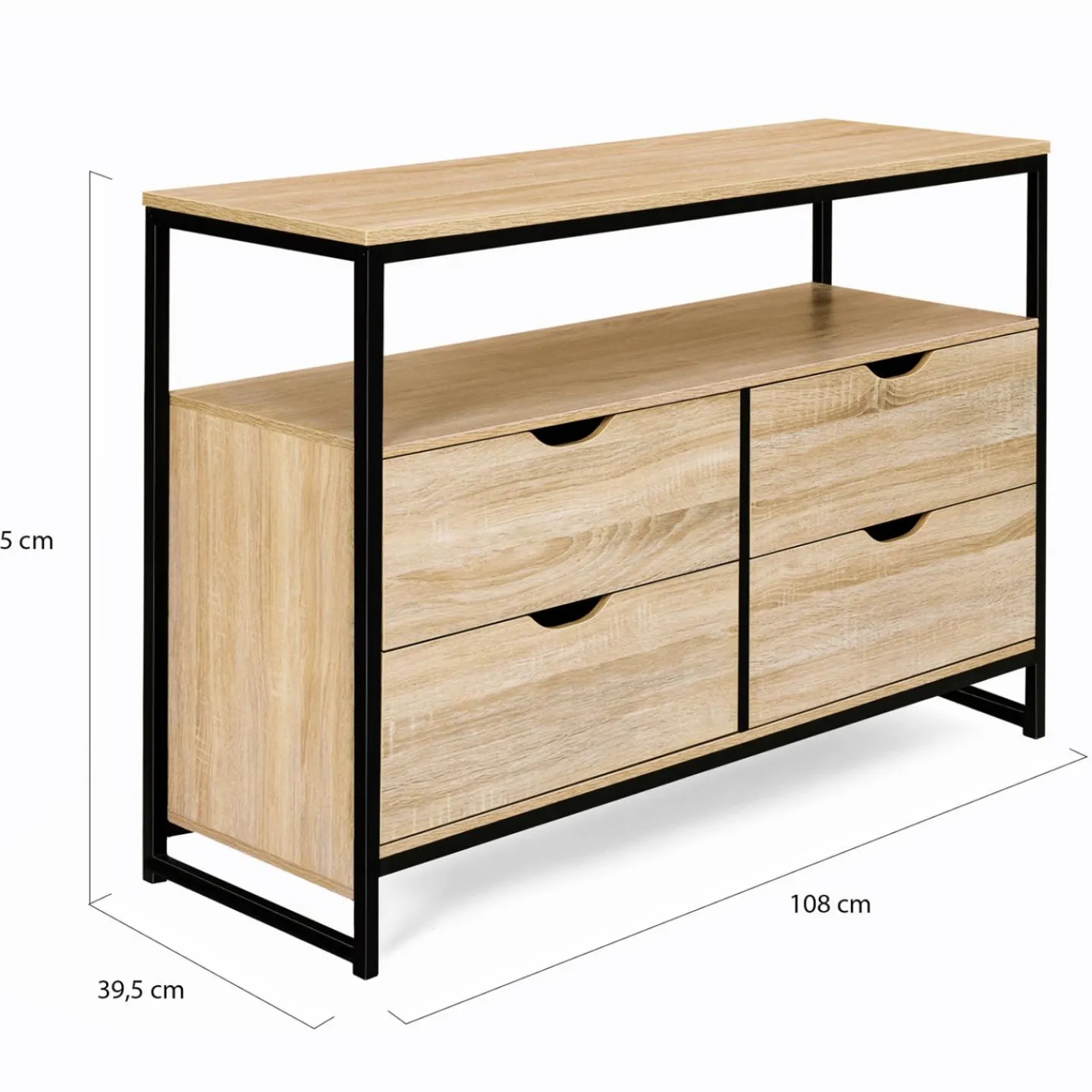Commode industrielle 4 tiroirs et étagère*IDMarket