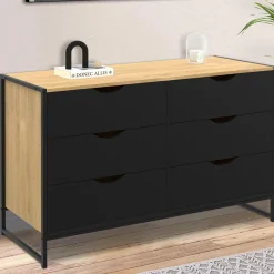Commode industrielle avec 6 tiroirs bois et noir*IDMarket Outlet