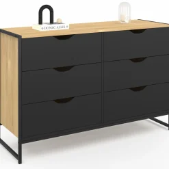 Commode industrielle avec 6 tiroirs bois et noir*IDMarket Outlet