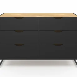 Commode industrielle avec 6 tiroirs bois et noir*IDMarket Outlet