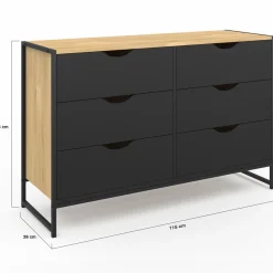 Commode industrielle avec 6 tiroirs bois et noir*IDMarket Outlet
