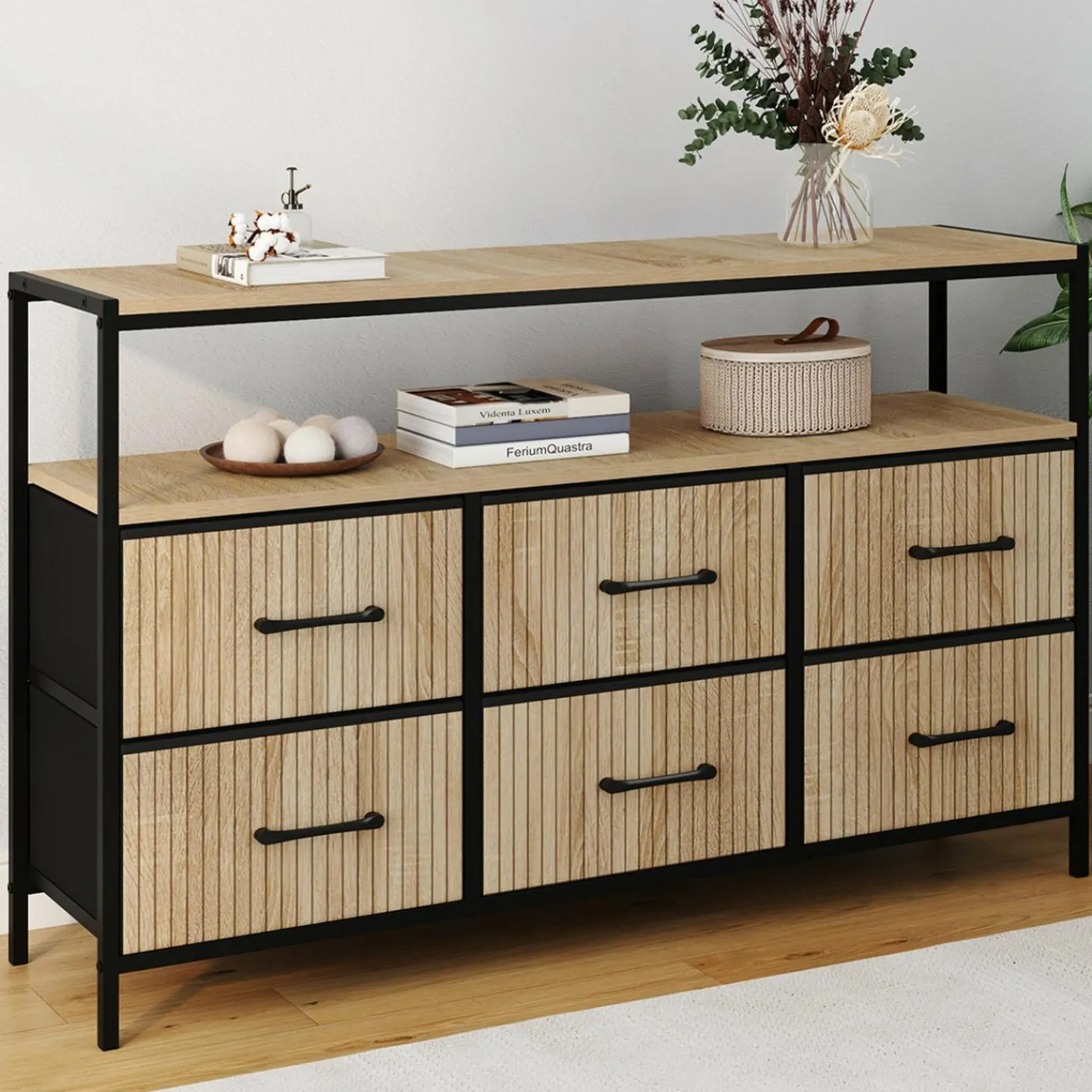 Commode industrielle avec niche effet lattes*IDMarket New