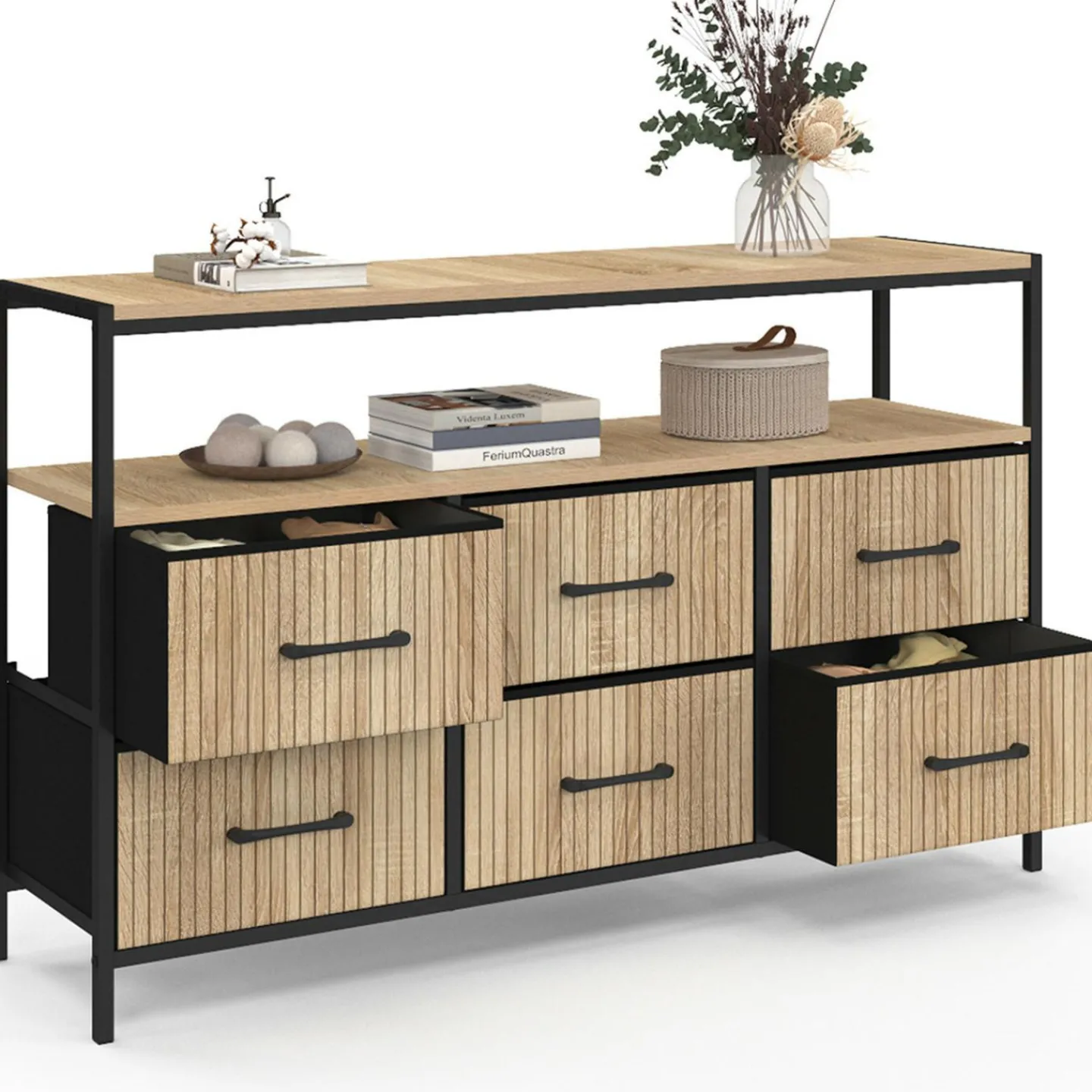 Commode industrielle avec niche effet lattes*IDMarket New