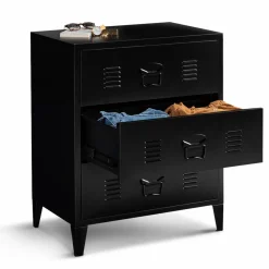 Commode industrielle bois noir 3 tiroirs en métal*IDMarket Clearance