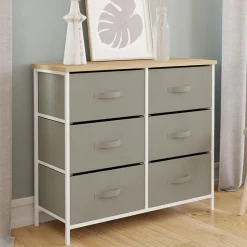 Commode industrielle gris clair et plateau effet bois*IDMarket Clearance