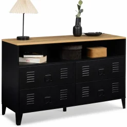 Commode industrielle portes en métal noir avec 4 tiroirs*IDMarket New