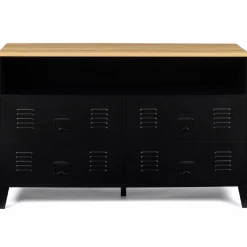 Commode industrielle portes en métal noir avec 4 tiroirs*IDMarket New