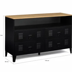 Commode industrielle portes en métal noir avec 4 tiroirs*IDMarket New