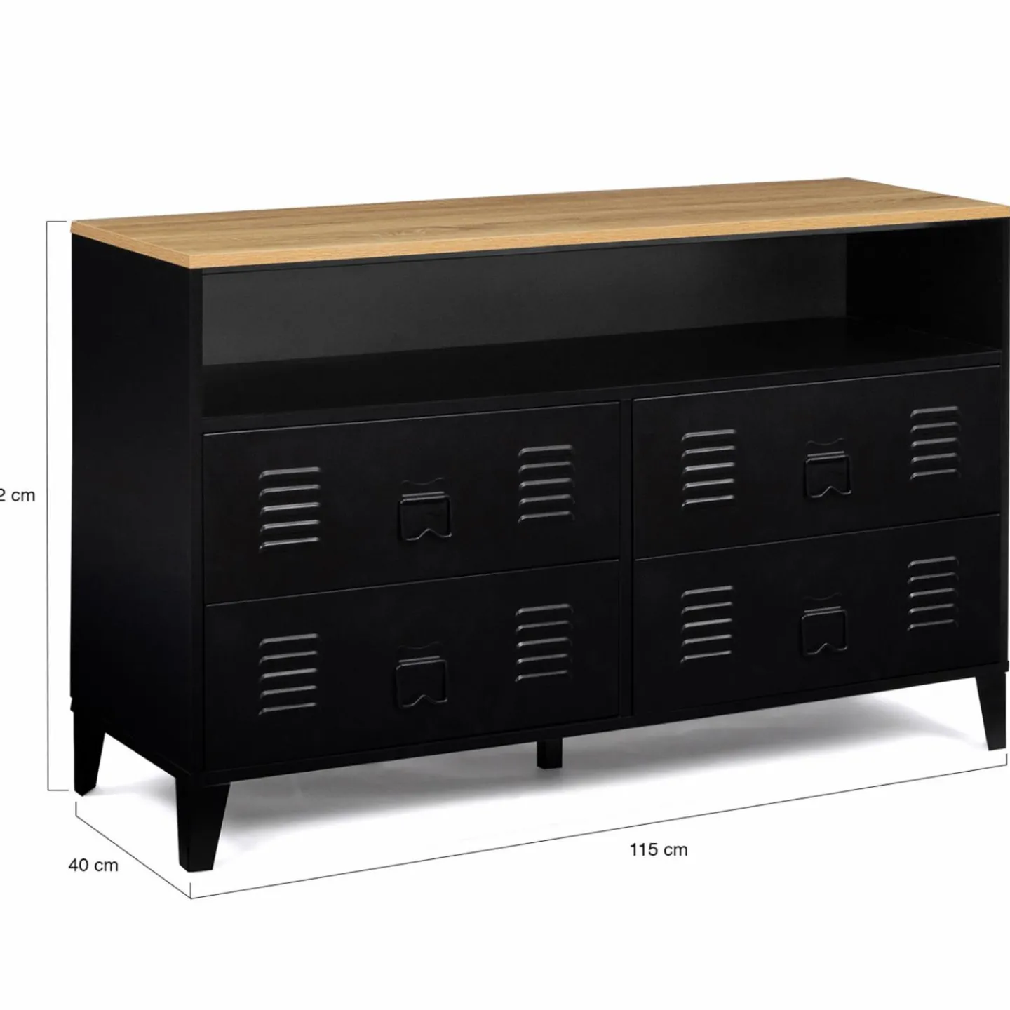 Commode industrielle portes en métal noir avec 4 tiroirs*IDMarket New