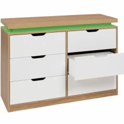 Commode LED blanche et plateau bois 6 tiroirs*IDMarket Hot