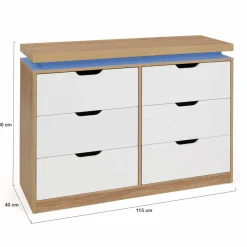 Commode LED blanche et plateau bois 6 tiroirs*IDMarket Hot