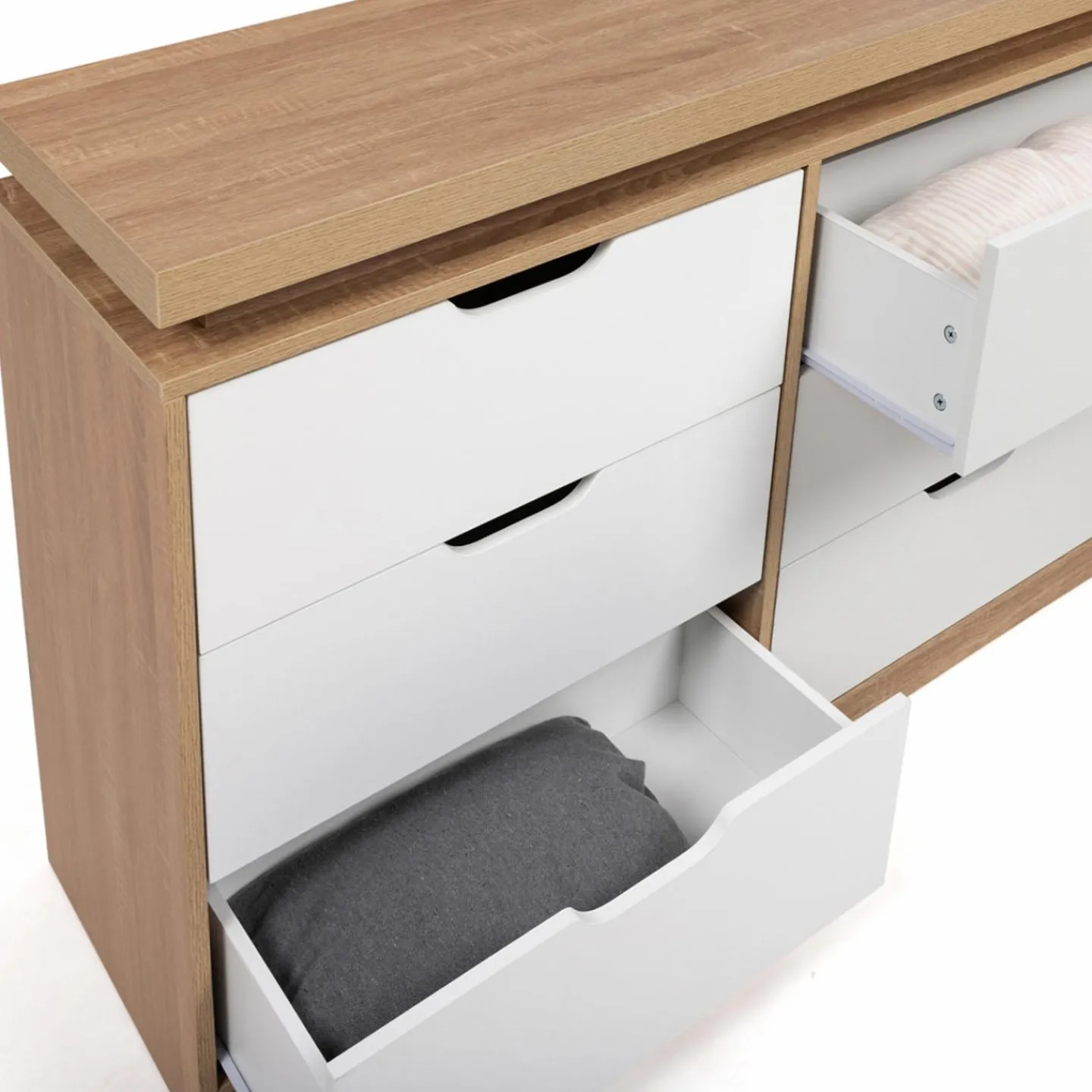 Commode LED blanche et plateau bois 6 tiroirs*IDMarket Hot