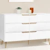 Commode scandinave 6 tiroirs blanche avec pieds en bois*IDMarket Discount