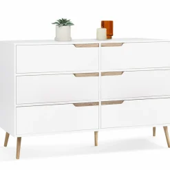 Commode scandinave 6 tiroirs blanche avec pieds en bois*IDMarket Discount