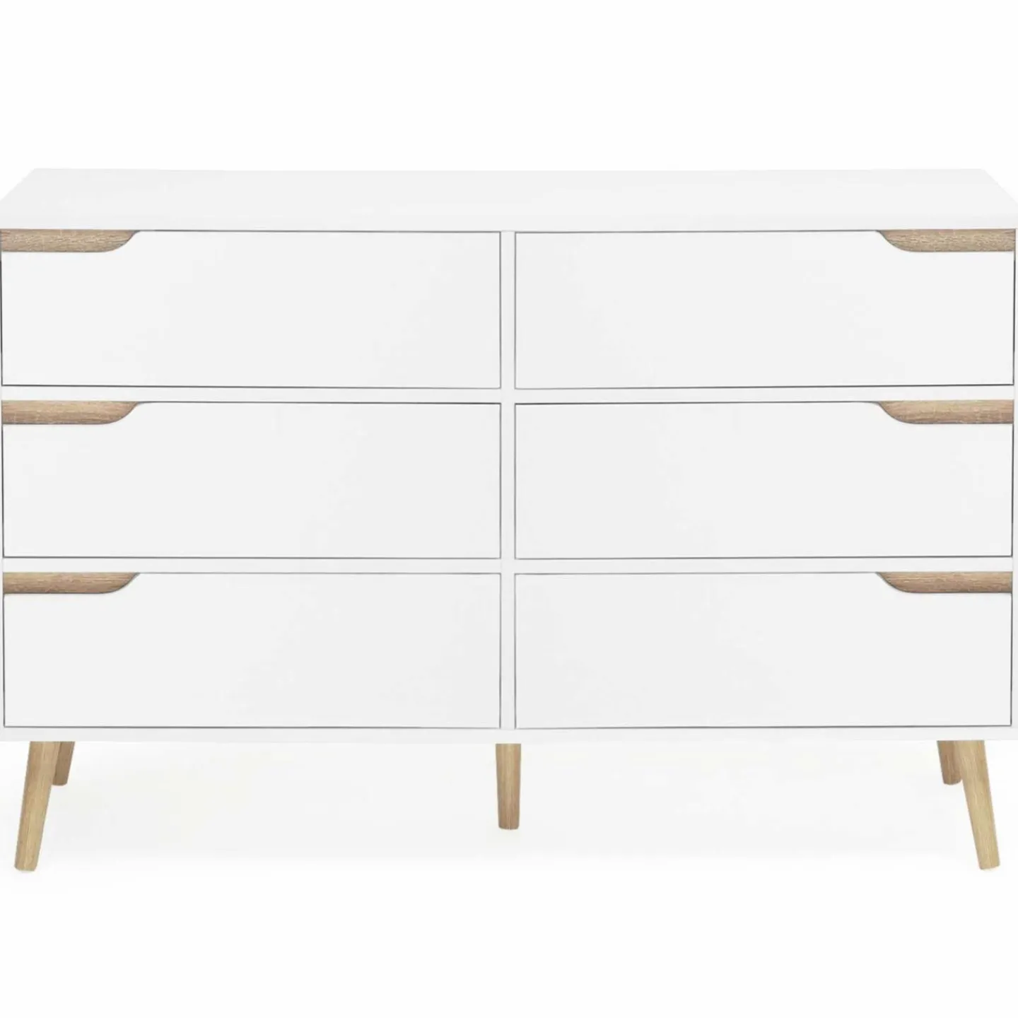 Commode scandinave 6 tiroirs blanche avec pieds en bois*IDMarket Discount