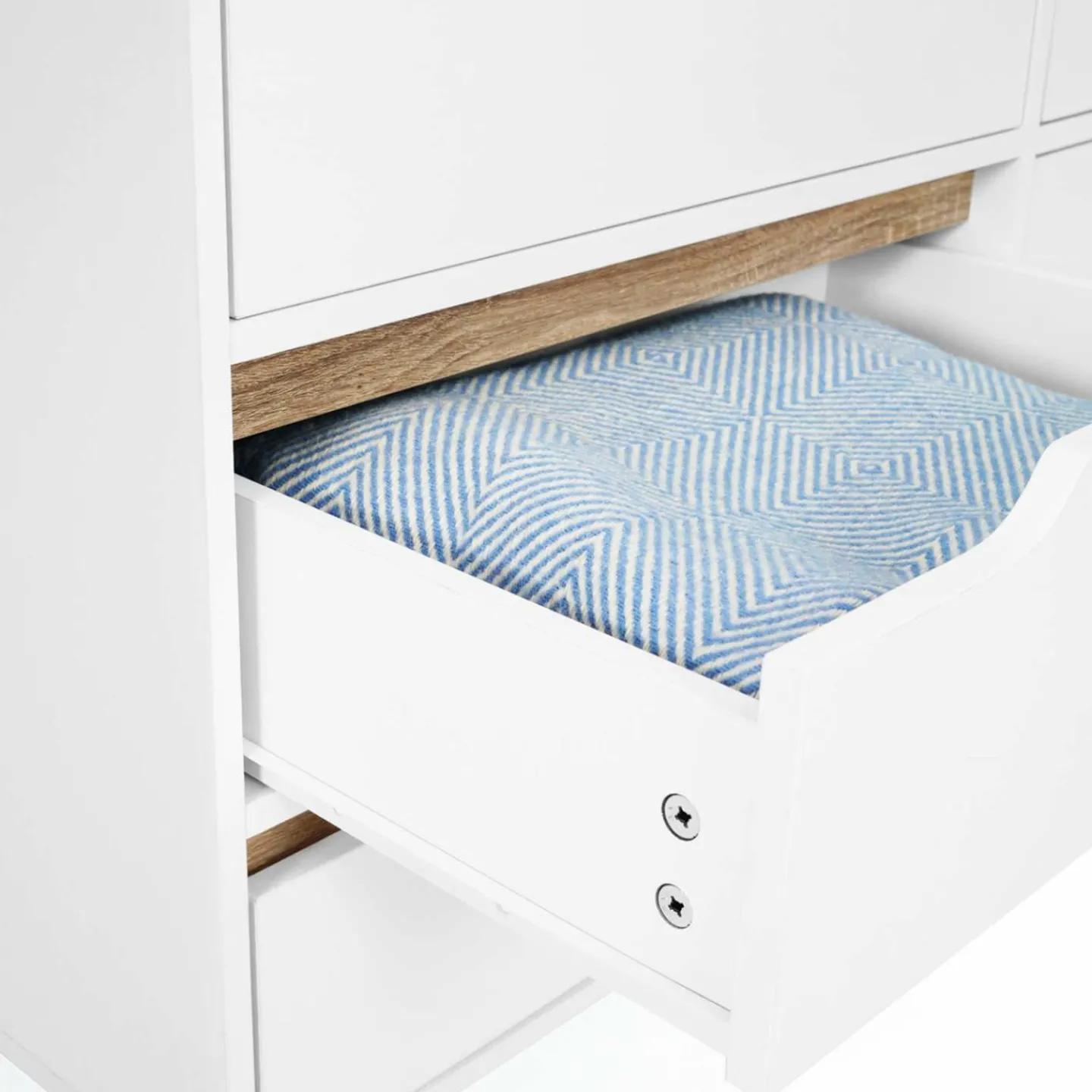 Commode scandinave 6 tiroirs blanche avec pieds en bois*IDMarket Discount