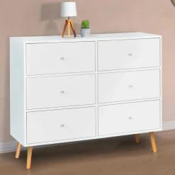 Commode scandinave 6 tiroirs bois blanc*IDMarket New